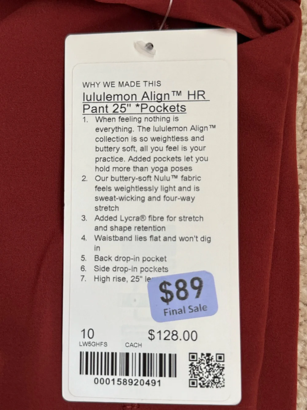 🍒 lululemon Align™ High-Rise Pant 25” with Pockets Size 10/12